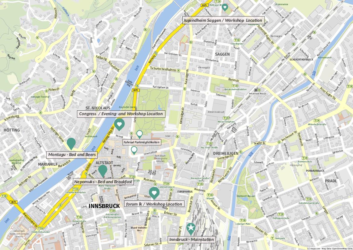 Übersichtskarte Innsbruck mit Workshop Locations